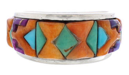 Genuine Sterling Silver Multicolor Inlay Ring Size 6-1/2 UX36114